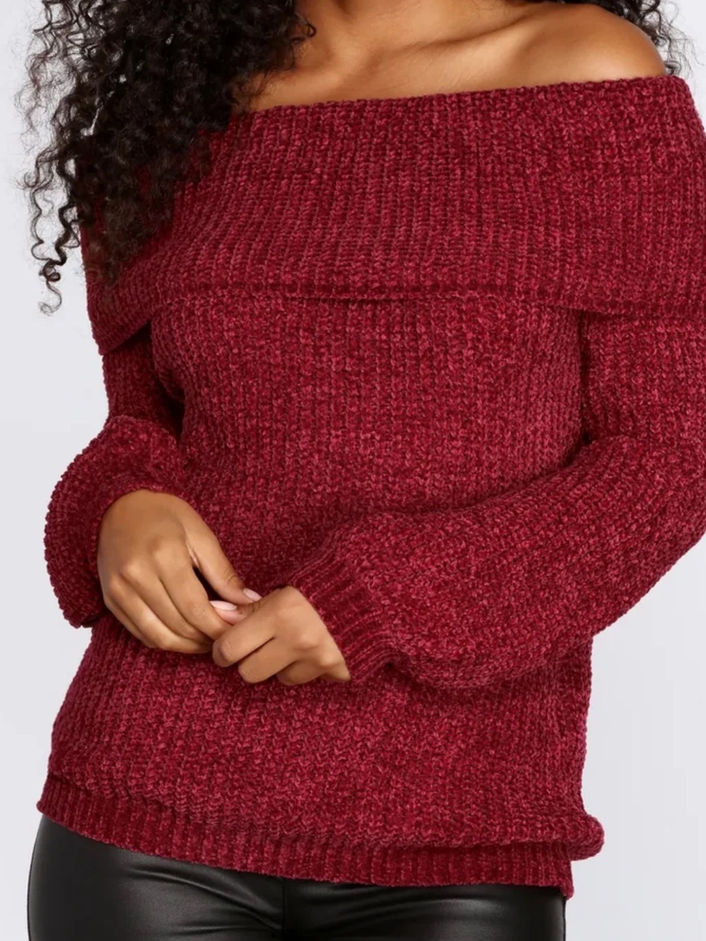 Windsor Off-The-Shoulder Chenille Knot Sweater